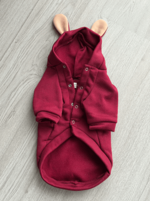 Camisola para cão com capuz – Modelo Coelhinho (Bordeaux)