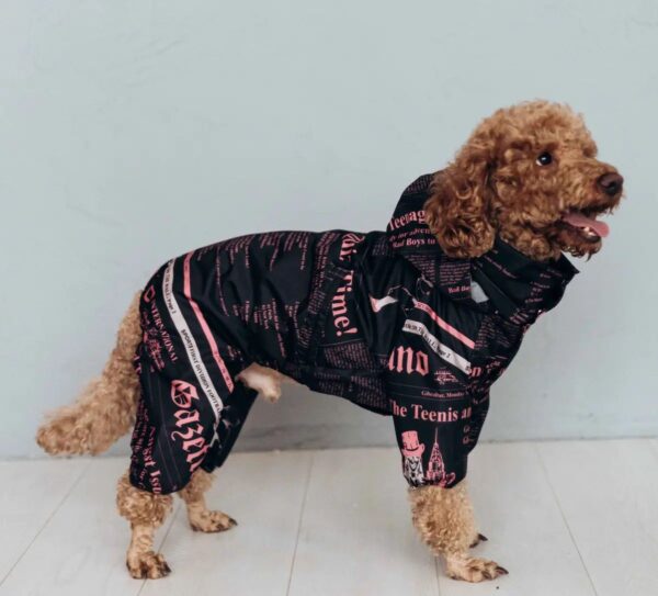 Fato impermeável para cão – Preto com estampado rosa